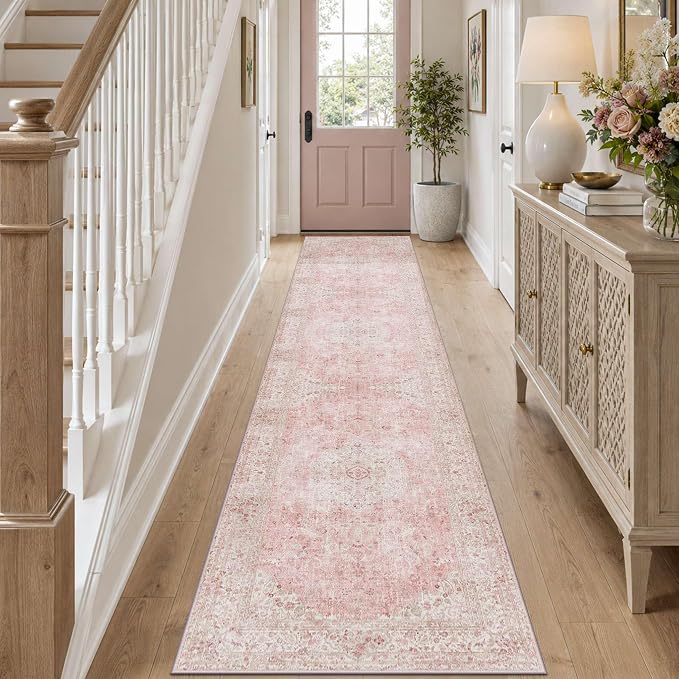 Latte&Fog Hallway Runner Rug 2x10 Non Slip Washable Pink Rugs - Image 4