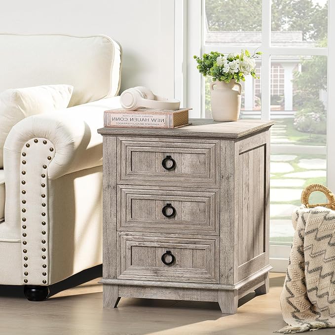 Joaxswe Farmhouse Nightstand Set 2, Oak Night Stand Cabinet - Image 8
