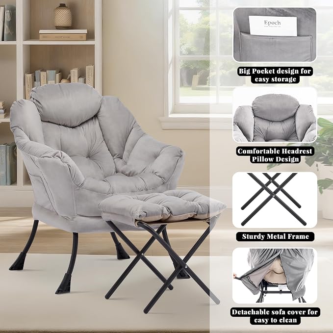 Lazy Chair with Ottoman, Comfy Reading Chair, Lounge Chair - Image 5