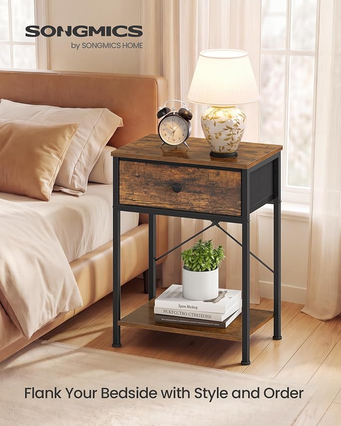 SONGMICS Bedside Table with Drawer, Nightstand with Lower Shelf | Side End Table - Image 3
