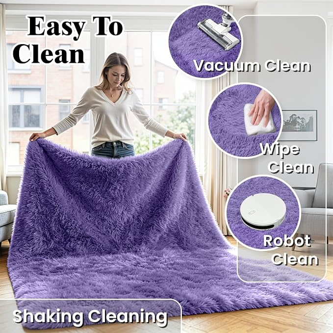 6x9 Fluffy Area Rug for Living Room: Soft Non-Slip Purple Bedroom Carpet | - Image 6