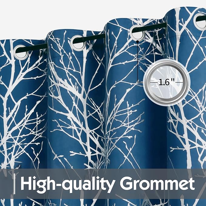 FMFUNCTEX 100% Blackout Navy Silver Foil Tree Curtains 63 Inch 2 Panels | - Image 3