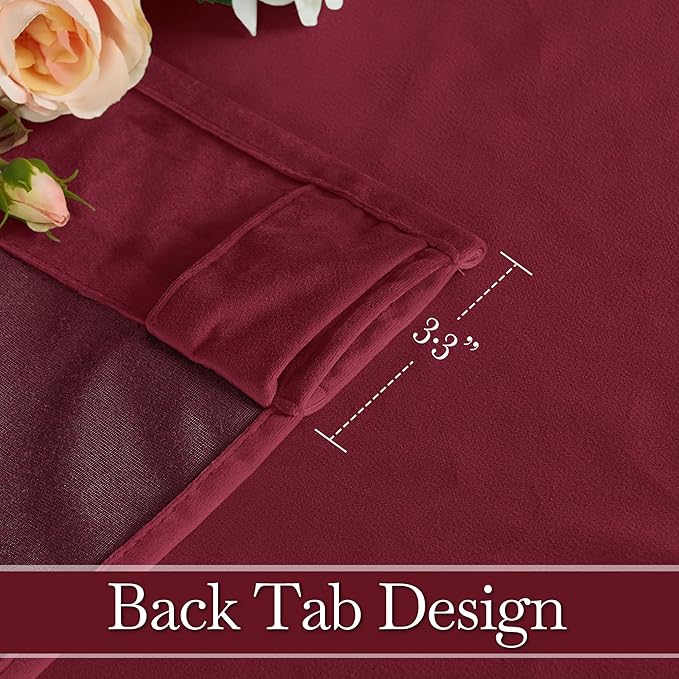 RYB HOME Burgundy Red Velvet Curtains 96 inches - Image 3