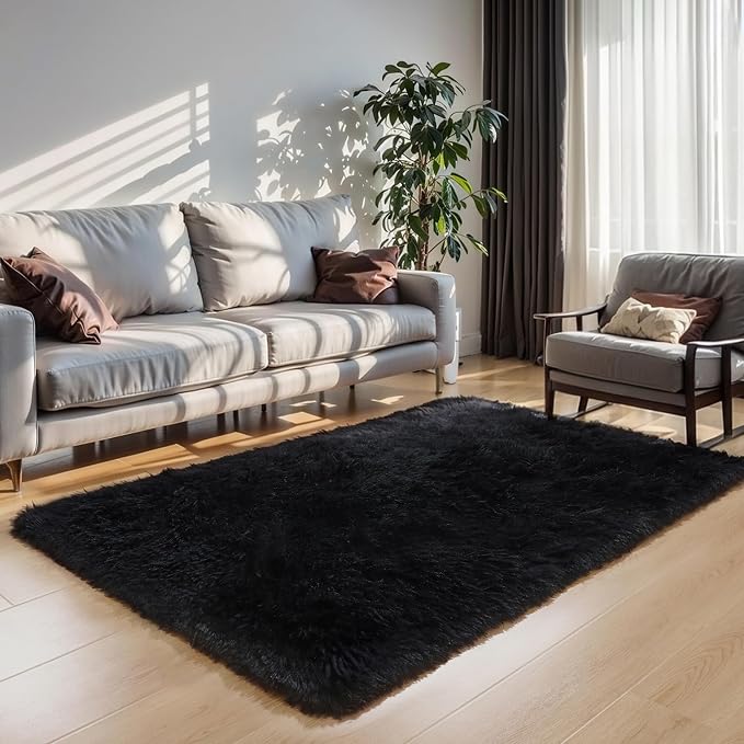 3x5 Black Fluffy Shag Rug for Bedroom, Plush Washable Carpet | Area Rug for - Image 6