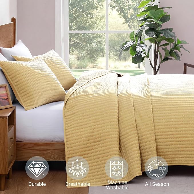Queen Quilt-Lightweight Bedspreads Yellow Queen Size Quilt Bedding Set | Soft - Image 5