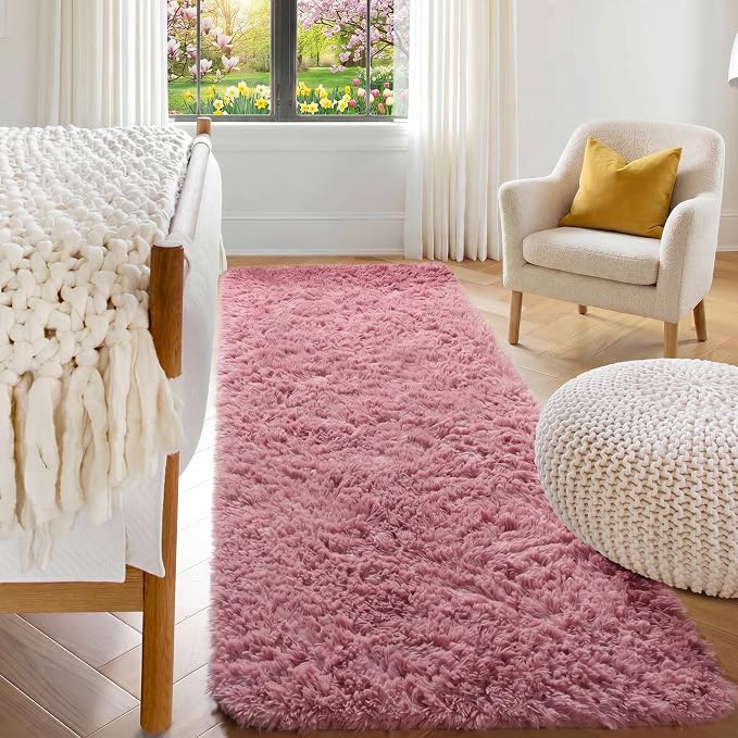 Blush Runner Rugs for Bedroom Living Room, Fluffy 2x6 Bedside Hallway Area Rug by ONASAR