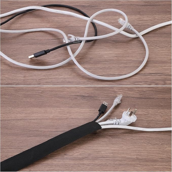 MECCANIXITY Braided Cable Sleeves Heat Shrinkable Fabric Sleeving, 2" 3ft Black 2:1 Ratio Heat Shrinkable Cord Protector for Harness Cable, Network Cable Protection, Cable Management