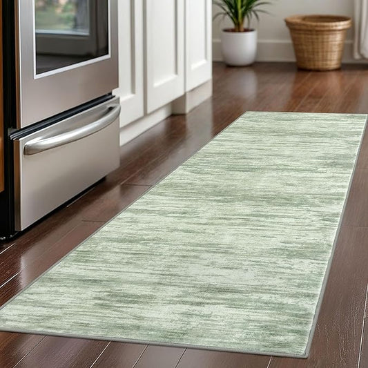2x5 Modern Abstract Runner Rug for Hallways, Light Sage Green and Ivory Super Soft Hallway Decor Kitchen Rugs with Non-Slip, Non-Shedding Washable Rug for Hallways Entryway Bedroom Indoor