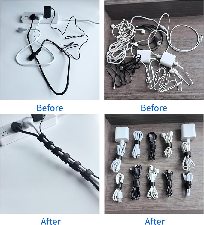 8 Inches 60 PCS Black Reusable Cable Ties, Cable Organizer, Cord Wrap and Hook - Image 3