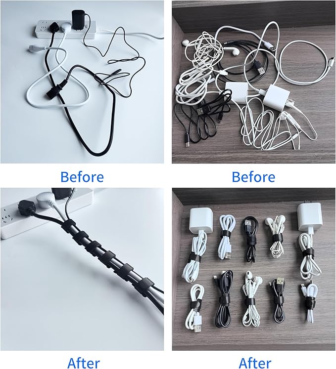 6 Inches 100 PCS Black Reusable Cable Ties, Cable Organizer, Cord Wrap and Hook - Image 3