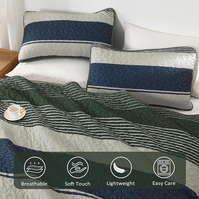 Dinjoy Queen Boho Striped Quilt Set, Breathable All-Season, 3-Piece Set Fits - Image 4