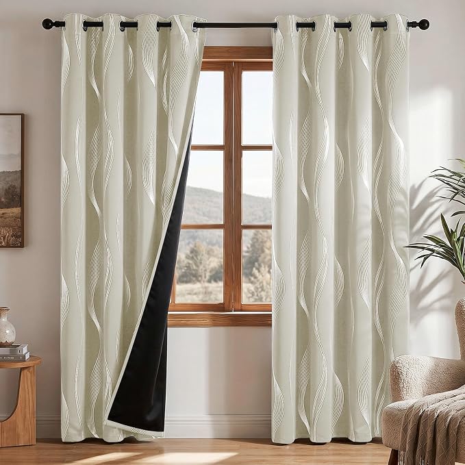 Deconovo Silver Foil Wave Pattern Total Blackout Curtain Panels, Living Room by Deconovo