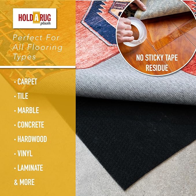 Hold-a-Rug Plush 3' x 8' Nonskid, Nonslip Rug Pad, Reversible Gripper, ¼ Thick, Safe for All Floors and Carpet, Keep Area Rugs Secure
