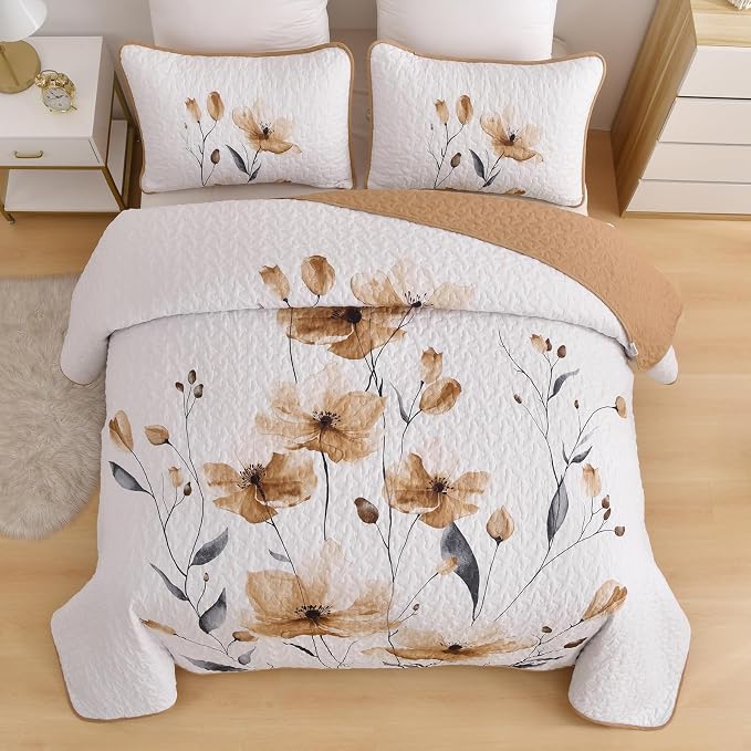 Mybedsoul King Size Quilt Set Brown, Reversible Polyester Coverlet Set - Image 3