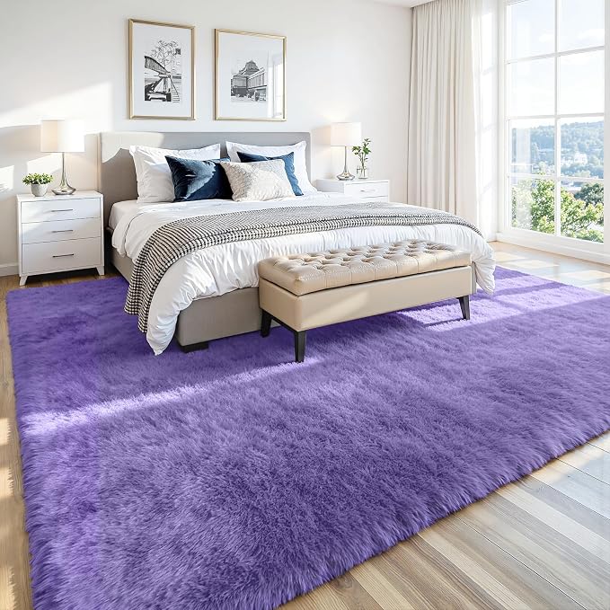 6x9 Fluffy Area Rug for Living Room: Soft Non-Slip Purple Bedroom Carpet | - Image 3