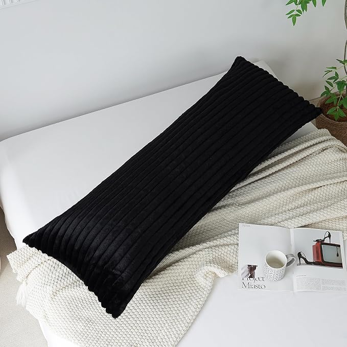 Full Body Pillow with Fluffy Stripe Faux Fur Removable Cover, Long Bed Pillow - Image 3