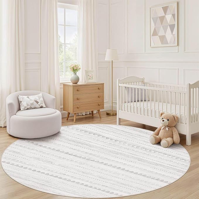 Nakagishi Round Rug Boho Area Rugs: 6x6 Washable Large Circle Neutral Soft - Image 6