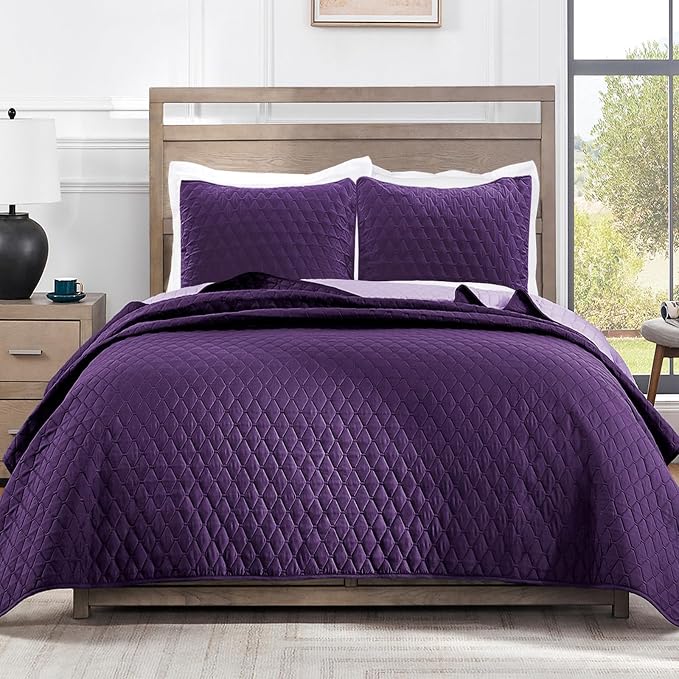 Exclusivo Mezcla Reversible Twin Quilt Bedding Set, Deep Purple | Lightweight by ExclusivoMezcla