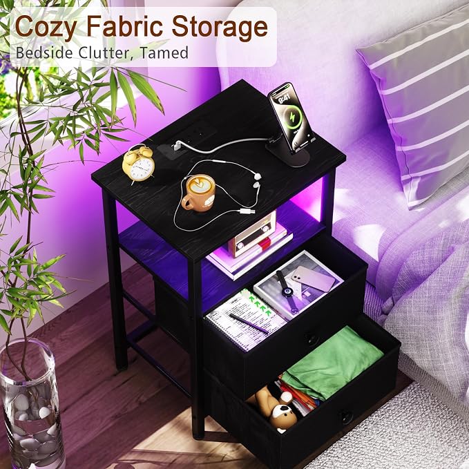 Night Stand, LED Black Nightstand - Image 5