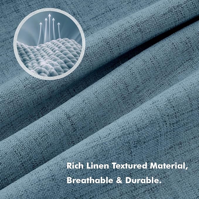 MIULEE 100% Blackout Linen Curtains 42 x 108 Inch Stone Blue 2 Panel | Thermal - Image 3