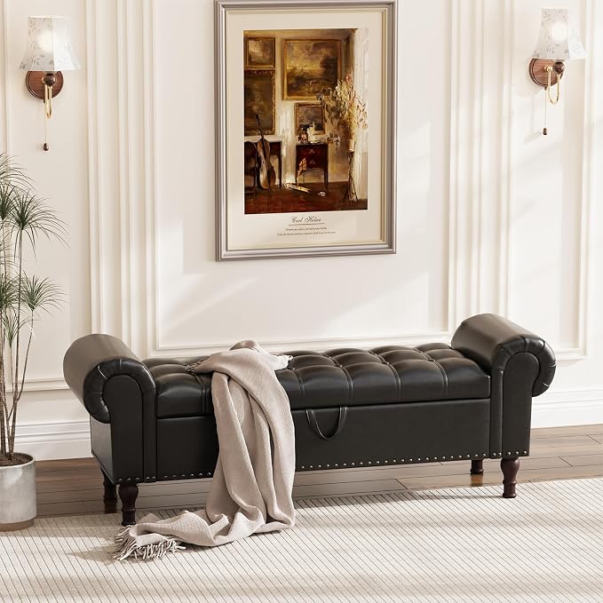 Apicizon 60" Bench with Storage, Upholstered Tufted Button Bedroom Bench with - Image 9