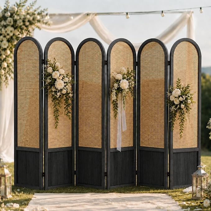 6 Panel Rattan Room Divider Screen, Boho Folding Privacy Screen | Decorative - Image 8