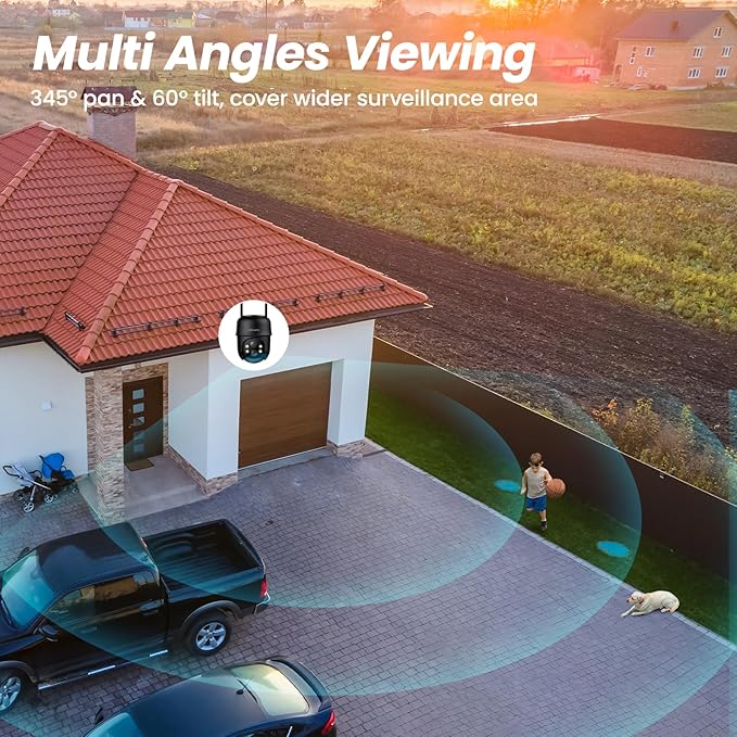 Cinnado 2K Cameras for Home Security-2.4G WiFi Outdoor Camera Wireless Solar/Battery Powered, 360° Viewing, Human Detection, Color Night Vision, Cloud/SD Storage B6 (B6-Black-1pack-2.4G)