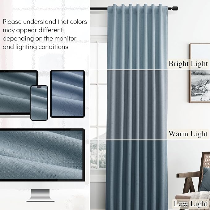 Blue Linen 100% Room Darkening Curtains 120 Inches Long - Image 7