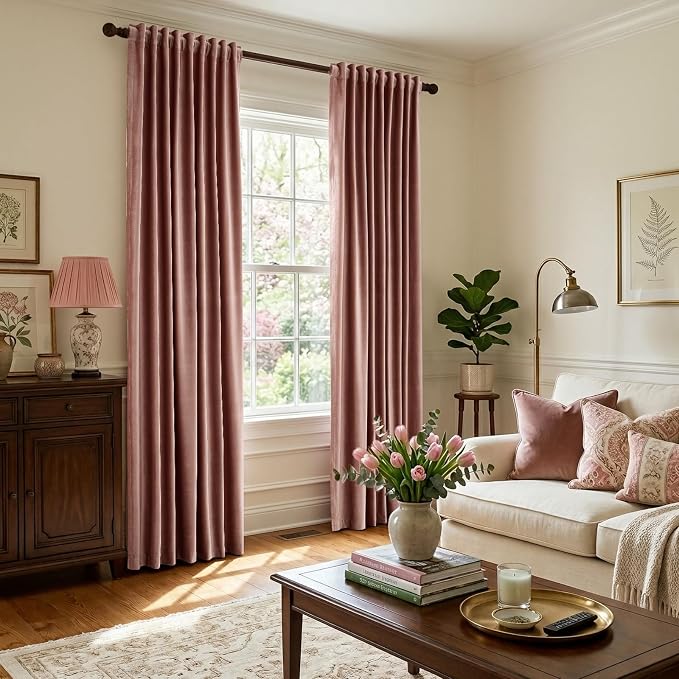 Dusty Pink Velvet Curtains 84 inch Long - Image 8