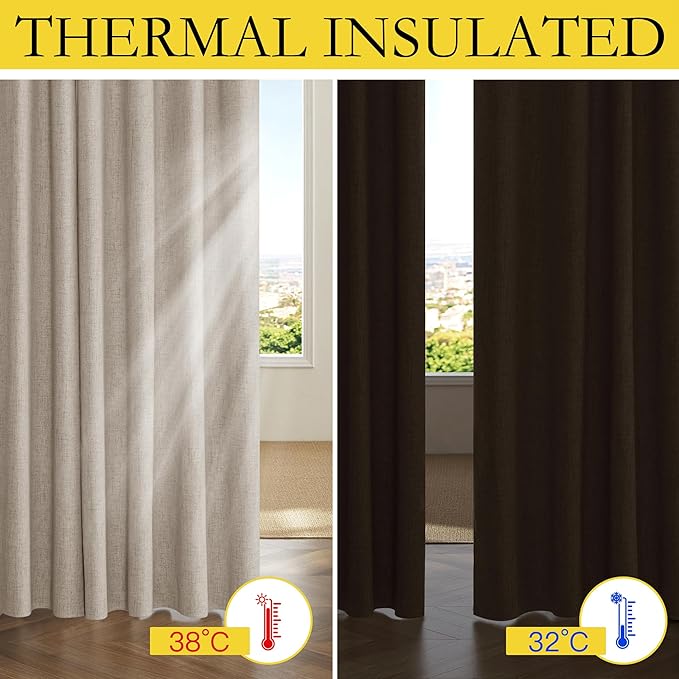 NICETOWN Oatmeal Vintage Open Linen Weave Flax Thermal Curtains, 100% Blackout - Image 4