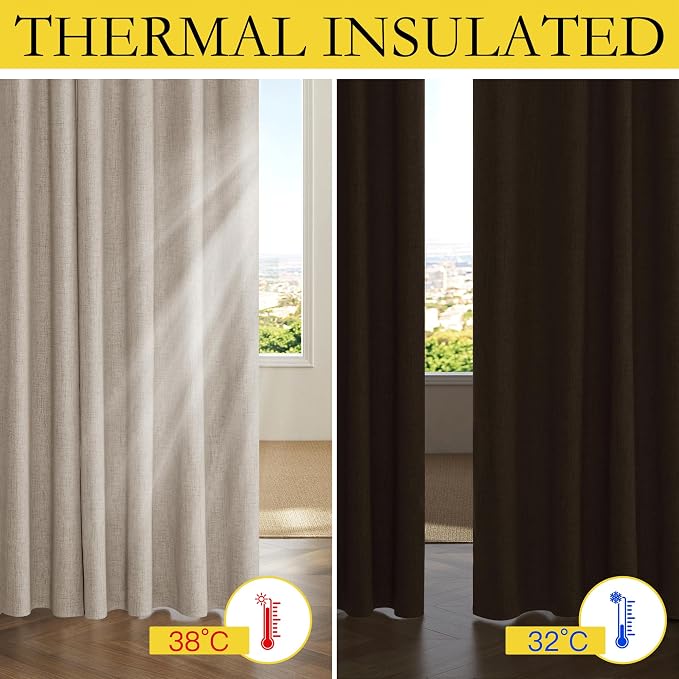 NICETOWN Full Blackout Oatmeal Linen Curtains 102" Length - Image 4