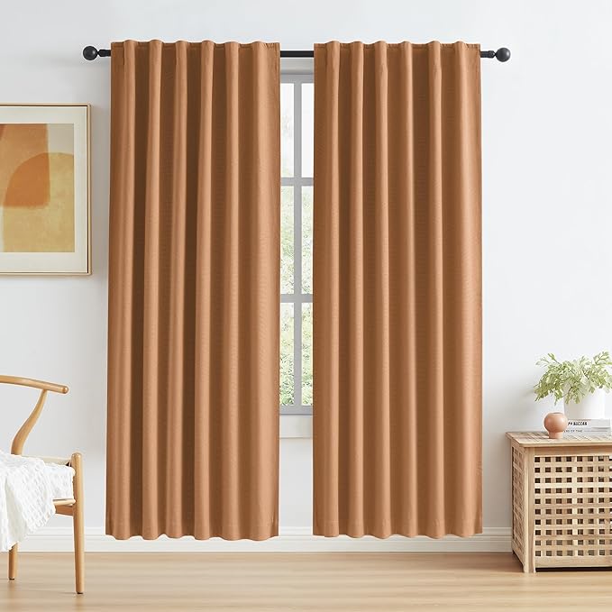 Burnt Orange Blackout Linen Curtains 2 Panels Set 80 Inch Length by KEQIAOSUOCAI