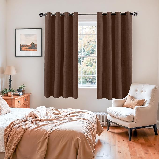 YoungsTex Dark Brown Linen Blackout Curtains 63 Inch Length - Image 4