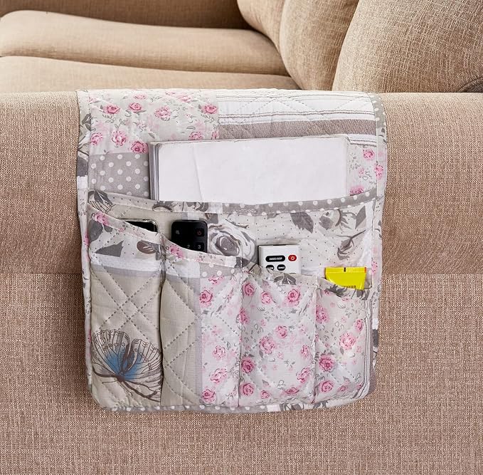 Brilliant Sunshine Grey Cupid & Pink Rose Couch Armrest Cover, Armrest by BrilliantSunshine