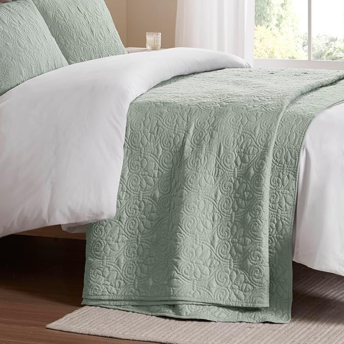 Madison Park Full Quilt Bedding Set, Cottage-Inspired Damask, Classic Stitch - Image 11