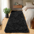 Black Runner Rugs for Bedroom Living Room, 2x6 Bedside Fluffy Area Rug by ONASAR