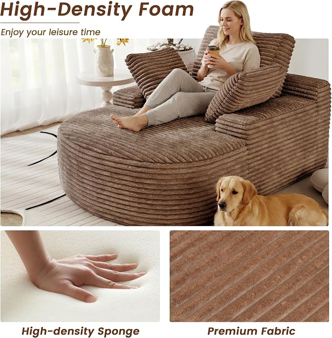 Oversized D-Shaped Lounge Chair Indoor, Modern Upholstered Corduroy Deep Seat - Image 3