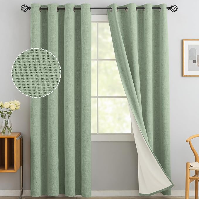 Yakamok 84 Inch Light Sage Green Linen Texture Curtains by Yakamok