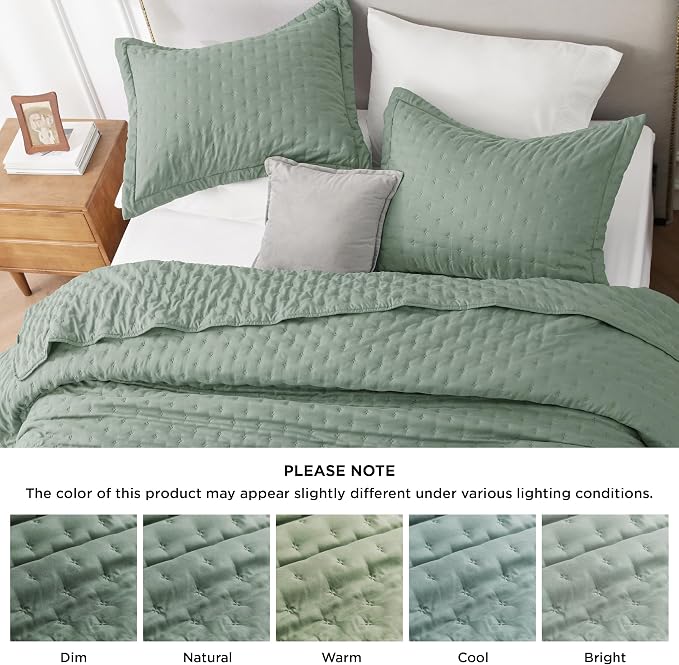 Bedsure King Size Quilt Bedspread, Lightweight Comforter, Sage Green Coverlet - Image 9