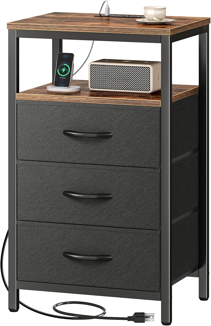 Huuger Nightstand with Charging Station, 27.6 Inch Bedside Table, Side Table | by Huuger