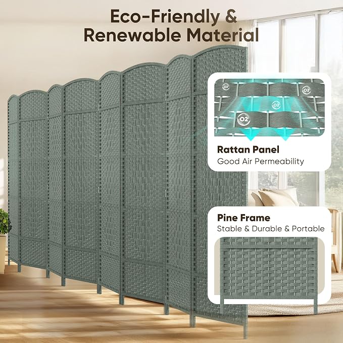 8 Panel Room Divider, Privacy Screen & Room Separation, Extra Wide | Paper - Image 3