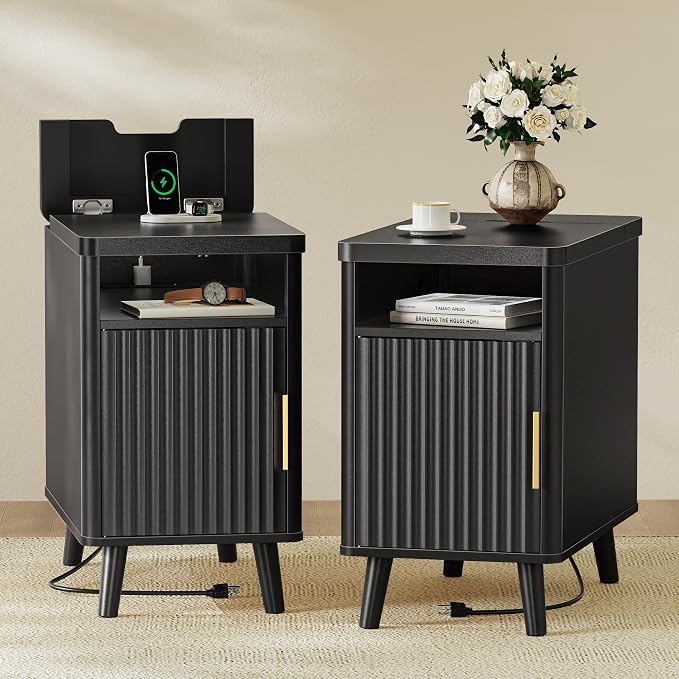 Huuger Narrow Nightstand with Charging Station, USB-C Port | Set of 2 Night by Huuger