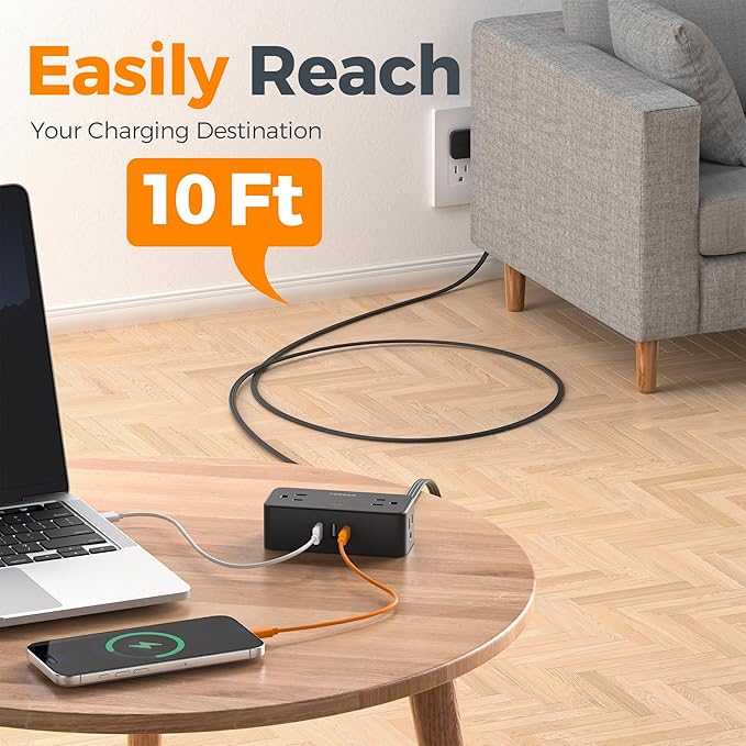 TESSAN Extension Cord 10 FT, Power Strip - Image 2