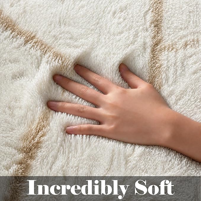 7x9 Area Rugs for Living Room Bedroom, Large Fluffy White and Beige Throw Rug - Image 2