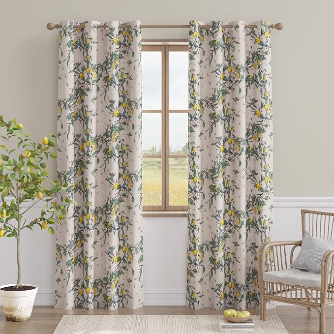 NICETOWN Vintage Curtains 84 Inches Long, Mid Century Illustration Style Lemon - Image 8