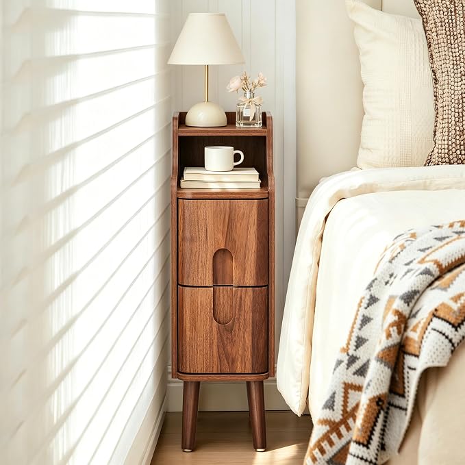 FurSch Narrow Nightstand, Wooden 2 Drawer by FurSchFurniture