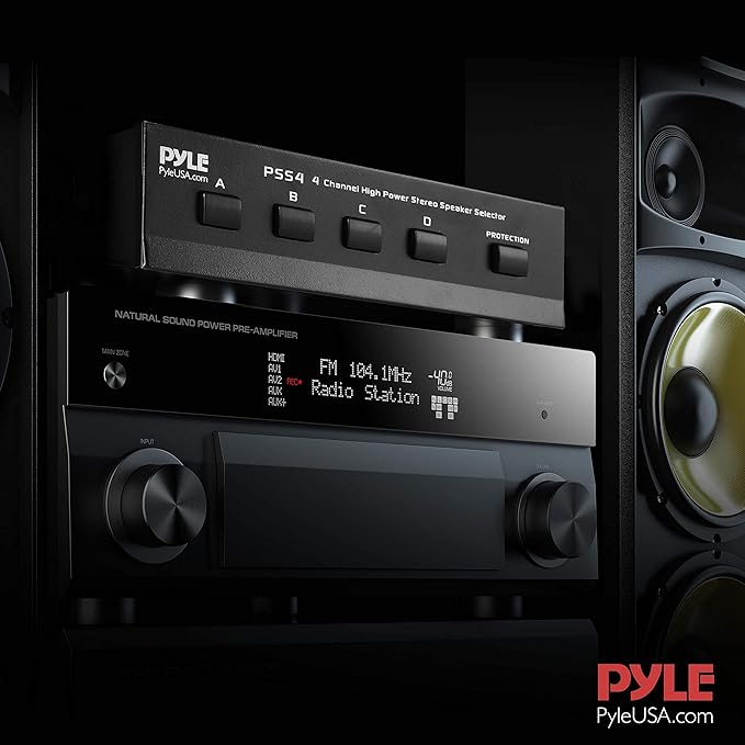 Pyle 4-Zone Speaker Selector Switch - Premium Distribution Hub with A/B/C/D Switches for Multi-Channel High-Power Amp Installations - Supports up to 4 Pairs of Switched Speakers - PSS4