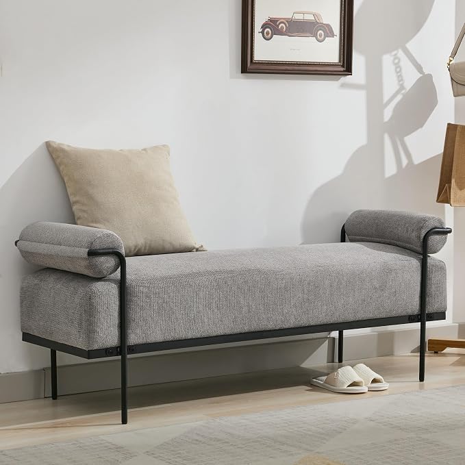 SOFTHION 61.2" End of Bed Bench, Chenille Upholstered Entryway Bench, Footrest by SofthionDesign