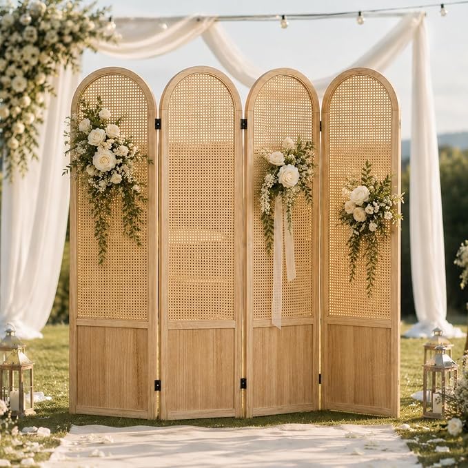 4 Panel Rattan Room Divider Screen, Boho Folding Privacy Screen | Decorative - Image 7