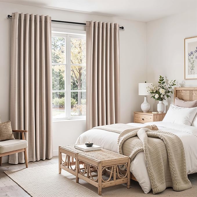 Natural Beige 95 inch bedroom living room curtains 2 Panels 100% Blackout Linen - Image 5